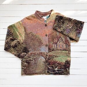 vtg‎ Sugar Street Weavers Thomas Kincaid cottagecore tapestry jacket coat
